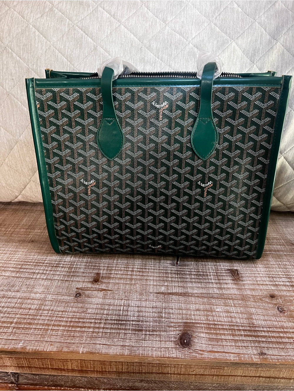 Forest Green Chevron Tote with Dark Green Trim Set - Picture 4 of 9